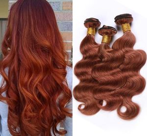 Copper Red Peruvian Virgin Hair Extensions Body Wave 33 Dark Auburn väver Mänskliga hårbuntar Rödbrunt remy hår 3 bunt de1427970