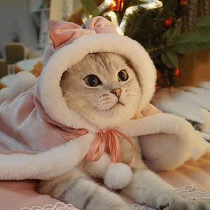 Забавная рождественская одежда для кошек, косплей, шляпа для домашних животных, плащ для маленьких кошек, собак, рождественские костюмы, зимние костюмы для котят, 240226