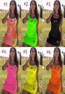 Fori rotti Abiti da donna Body senza maniche Canottiera Minigonna Sexy Skinny Slim Tshirt Dress Night Club Party Abbigliamento S3XL9151880