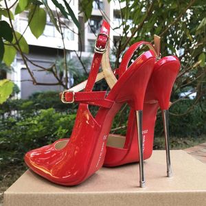 Kleidschuhe Frauen Sandalen 16 cm Metall Super High Heels Stilettos Sexy Rote Pumps Fetisch Knöchelriemen Show Model Club Party SM Mann Unisex