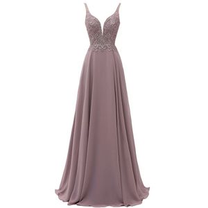 Formal Long Evening Dresses Deep V Neck Spaghetti Straps Low Back Evening Gowns Chiffon Lace Applique Gala Party Dress for Women251R