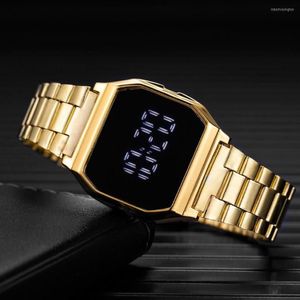 Armbanduhren Luxus Digitale Uhren Für Frauen Elektronische LED Armbanduhr Edelstahl Armband Mode Rose Gold Damen Clock2563