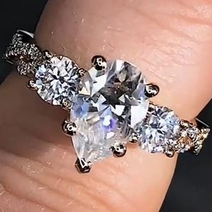 Cluster Rings Solid 10K White Gold Women Ring Moissanite Diamonds 1 2 Ct Pear Wedding Party Engagement Anniversary Round Cross Connection