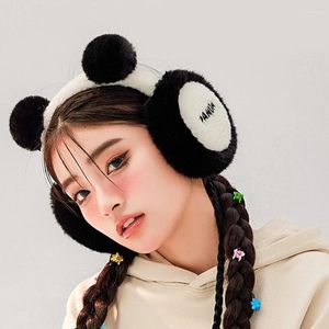 Berets Panda Earmuffs Inverno Quente Earflap Ear Warmer Fleece Muffs Headband Dobrável Y1UA