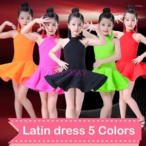 Abbigliamento da palcoscenico Abito da ballo latino per ragazze Competizione Ballo da sala Salsa Samba Cha Tango Linea senza maniche Costume da pratica per bambini