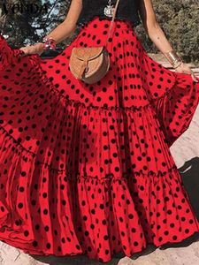 Vonda Elegant Women Dots Dots Printed Jaints 2024 Fashion Bohemian High Weist Disual Flugled Skirt Party Long Maxi 240308