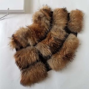 Horisontell Haining Real Raccoon Stripes Autumn and Winter Vest Jacket Hela Integrated Fur Women's Clothing 4741