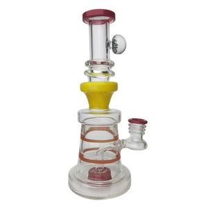 Fused Double Red Line Hookahs Glass Bong Recycler Smoking Water Pipe Dab Rig 21cm Height with 14mm Joint