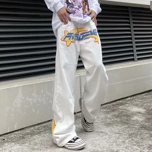 Y2K Retro Embroidered Denim Trousers Mens High Street Wide Leg Pants Street Loose Casual Jeans Letter Patch Pants Mens 240305