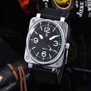 ساعة معصم أفضل العلامة التجارية BR Model Sport Rubber Strap Quartz Bell Luxury Multifunction Watch Business Stainless Steel Man Ross Square233p