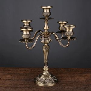 Bronz Candelabra Metal 5-Kollar3 Silahlar Şam Tutucular Düğün Dekorasyon Şamdanlar Etkinlik Şam Stand Tablo Merkez Parçası 240304