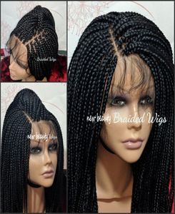 Ganze günstige synthetische geflochtene Lace-Front-Perücken, handgebundene Box-Braid-Perücken mit Babyhaar, hitzebeständig für afroamerikanische Frauen1769004