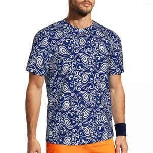 Homens camisetas Camisa de corrida para masculino azul paisley t-shirts novidade vintage floral impressão verão tee o pescoço y2k roupas casuais plus size