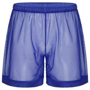 Badkläder Mens Lingerie SeaThrough Mesh Loose Lounge Boxer Shorts Manliga Transparents Underwear Nightwear 240305