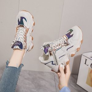 2024 Shoes for Women New Fashion Sneakers High Tops Leather Casual Sport Shoes Girl Lace-up Thick-soled Trainers