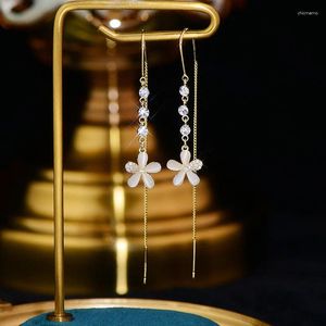 Stud Earrings 2024 Sight Crystal Flower for Women Fashion Brand Jewelry Elegant Long Opal Gift
