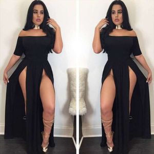 Off The Shoulder Short Sleeve Dresses Stretch Tight Exposed Legs Sexy Nightclub Womens High Slit Bar Party Dress