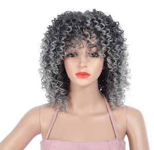 Afro kinky lockiga peruker för svarta kvinnor hög temperaturfiber blandad brun och blond färgsyntetiskt kort hår6679828