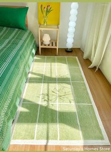 Mattor förtjockar mjuk plysch kashmirgrön checkerboard-randig långmatta sängen filt matta icke-halk absorberande golvmatta