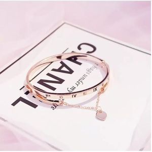 Whole- Rose Gold Stainless Steel Bracelets Bangles Female Heart Forever Love Brand Charm Bracelet for Women Famous Jewelry224l