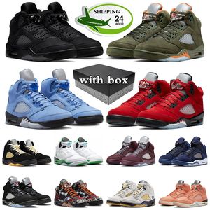 Box Jumpman 5 5S 농구화를위한 농구화 스니커 블랙 고양이 올리브 럭키 그린 미드 나이트 네이비 새벽 황혼 Dusk J5 Mens 트레이너 스포츠