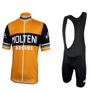 2020 Clássico Molteni Conjunto de camisa de ciclismo de manga curta respirável Mtb Bib Shorts Conjunto de roupas de ciclismo com alça preta e branca Ropa Cic9917264