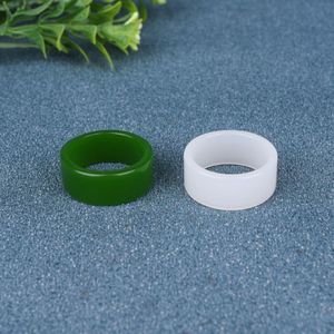 Natural Green White Hetian Jade 7-10 Size Flat Ring Chinese Jadeite Amulet Fashion Charm Jewelry Hand Carved Gifts Women Men265J