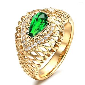 Cluster anéis vintage escultura esmeralda pedras preciosas cristal verde para mulheres zircon diamante amarelo ouro cor jóias bijoux bague festa presente