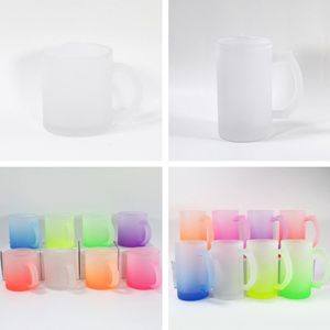 USA Local Warehouse sublimation glass beer mug 11oz 16oz blank frosted gradient colors glass tumbler with handle mugs for coffee w331l