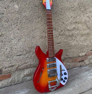 Anpassad 325 Cherry Burst Ricken Style Electric Guitar, Tremolo System Bridge, F-Hole Semi Hollow Body,