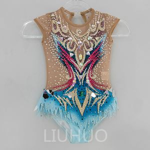 LIUHUO Personalizza i colori Body per ginnastica ritmica Ragazze Donne Competizione Artistica Ginnastica Performance Wear Cristalli Blu BD1036