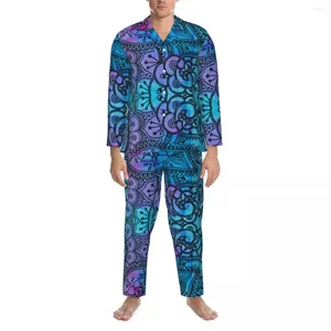 Erkekler pijama kravat boyası hippi pijama setleri vintage baskı modaya uygun unisex uzun kollu gündelik yatak odası iki parça gece kıyafeti artı boyutu