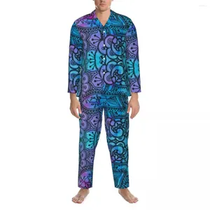 Indumenti da notte da uomo Tie Dye Hippie Pigiama Set Stampa vintage Trendy Unisex Maniche lunghe Camera da letto casual Indumenti da notte in due pezzi Taglie forti