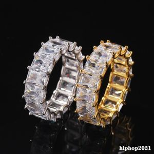 Ny mode diamant isad ut ring med fulla CZ -fyrkantiga stenar 18k guldpläterade S925 Silver Mens Ring Gift Hip Hop Jewelry269Z