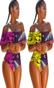 Verão Womens Swimwear Designers Bikini Set Strapeless Swimsuit flounce Bra Shorts Shark Face Cartoon Beach Natação Sets3971515