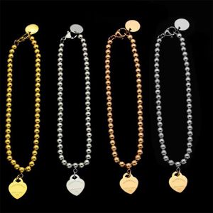 2022 Fashion Brand T Letter Bead Chain Bracelet Classic Luxury Heart Charm Bracelet For Women 316L Titanium Plated 18K Gold Design286M