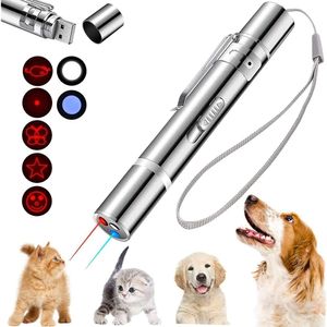 Laserpekare Röd LED -ljuspekare kattleksaker för inomhuskatter hundar långväga lägen lazer projektion lekpen USB -laddning