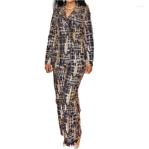 Ethnic Clothing Sequin 2 Piece Set Africa Autumn Plus Size African Clothes for Women Winter Outfits Tops Long Pants Matching Set S-3XL