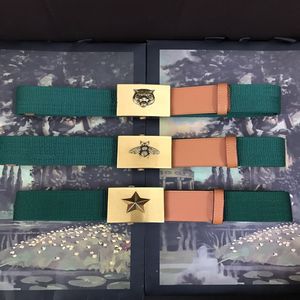 fashion quality green web with black leather women belt with box fashion men classic big gold buckle belt men designers belts240Q