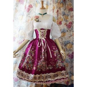 Dress Wepbel Plus Size Corset Tutu Court Style Dresses Vintage Floral Printed Lolita Dress Princess Lantern High Waist Women Dresses
