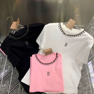 Women T Shirt Designer Tshirt Womens Round Neck Short Sleeve Tees Fashion Letter Rhinestone Graphic Tee Cotton Tops