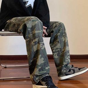 Outono e inverno calças na moda marca camuflagem log workwear masculino primavera solta perna reta larga