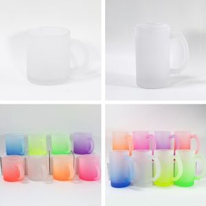 USA Local Warehouse sublimation glass beer mug 11oz 16oz blank frosted gradient colors glass tumbler with handle mugs for coffee w249q