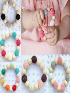 20pcs Baby Play Gym Chew Crochet Round Wooden Beads Candy Ball Knit inside wood Shower Gift Bed Toys Newborn Teether trottie rattl3400363