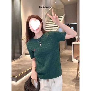 Fried Dough Twists Pony Embroidery Short Sleeve Knit Top Womens Early Spring Fashion Temperament Versatile Round Neck Pullover Sweater