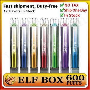 Original Elf Box 600 Puffs Disposables Vapes Pen Puff 600 Electronic Cigarettes 2ml 450 mAh Pod Mesh Coil 0% 2% 3% 5% Level Vaporizer 850mAh Rechargeable Mesh Coil