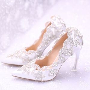 Потрясающие свадебные туфли со стразами и бриллиантами, белые свадебные туфли на высоком каблуке с острым носком, женские туфли для выпускного вечера AL2311237k
