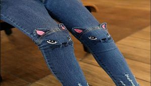 Pantaloni jeans per bambini primavera e autunno casual per bambini design simpatico gatto per ragazze pantaloni jeans per bambini039s abbigliamento9584122