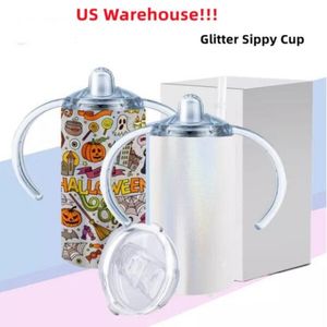 US Warehouse 12oz Sublimation Glitter Sippy Cup Glitter Straight Tumbler Sublimation Baby Cup Kids Tumbler Stainless Steel Tumbler247C