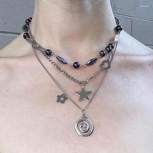 Pendant Necklaces Punk Charms Jewelry Chains Vortex Swirl Vintage Star Choker Women Fashion Goth Necklace Accessory Grunge